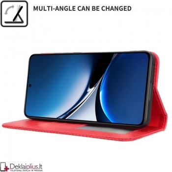Dirbtinės odos atverčiamas dėklas su skyreliais - raudonas (Xiaomi Poco X7 Pro)